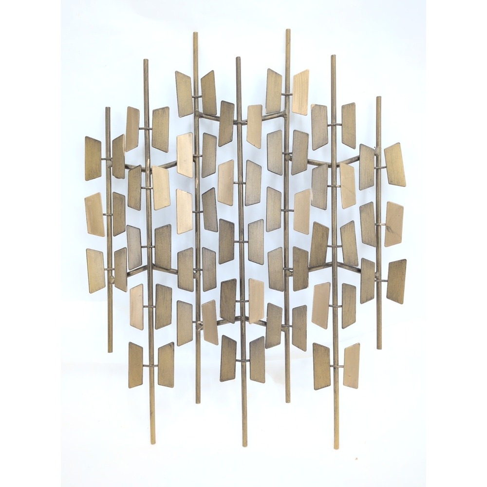 VTG Mid Century Modern Brutalist Style Metal Wall Art Sculpture Gold Geometric